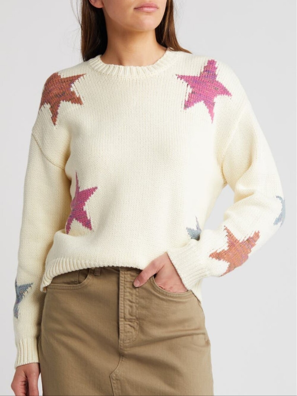Rails Ivory Star Intarsia Crewneck Sweater Size Medium